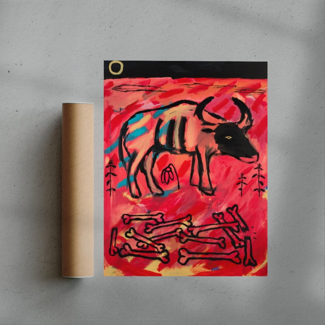 Bull and bones contemporary wall art print by Billy Bagilhole - sold by DROOL