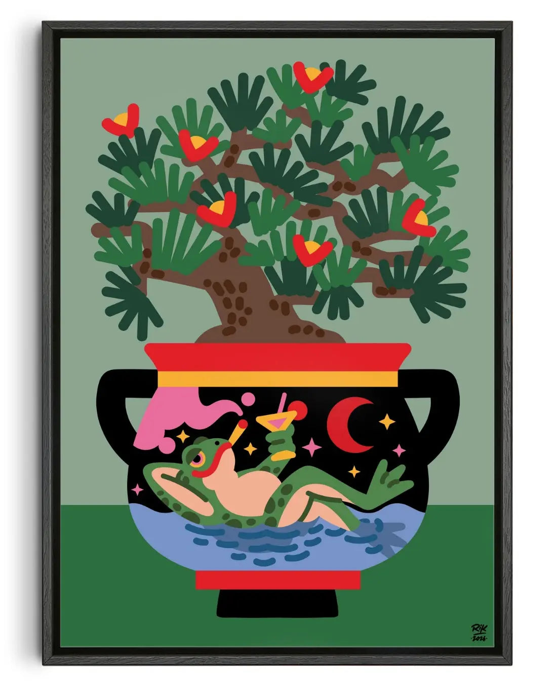 Chill Frog contemporary canvas print by Rik Lee - sold by DROOL