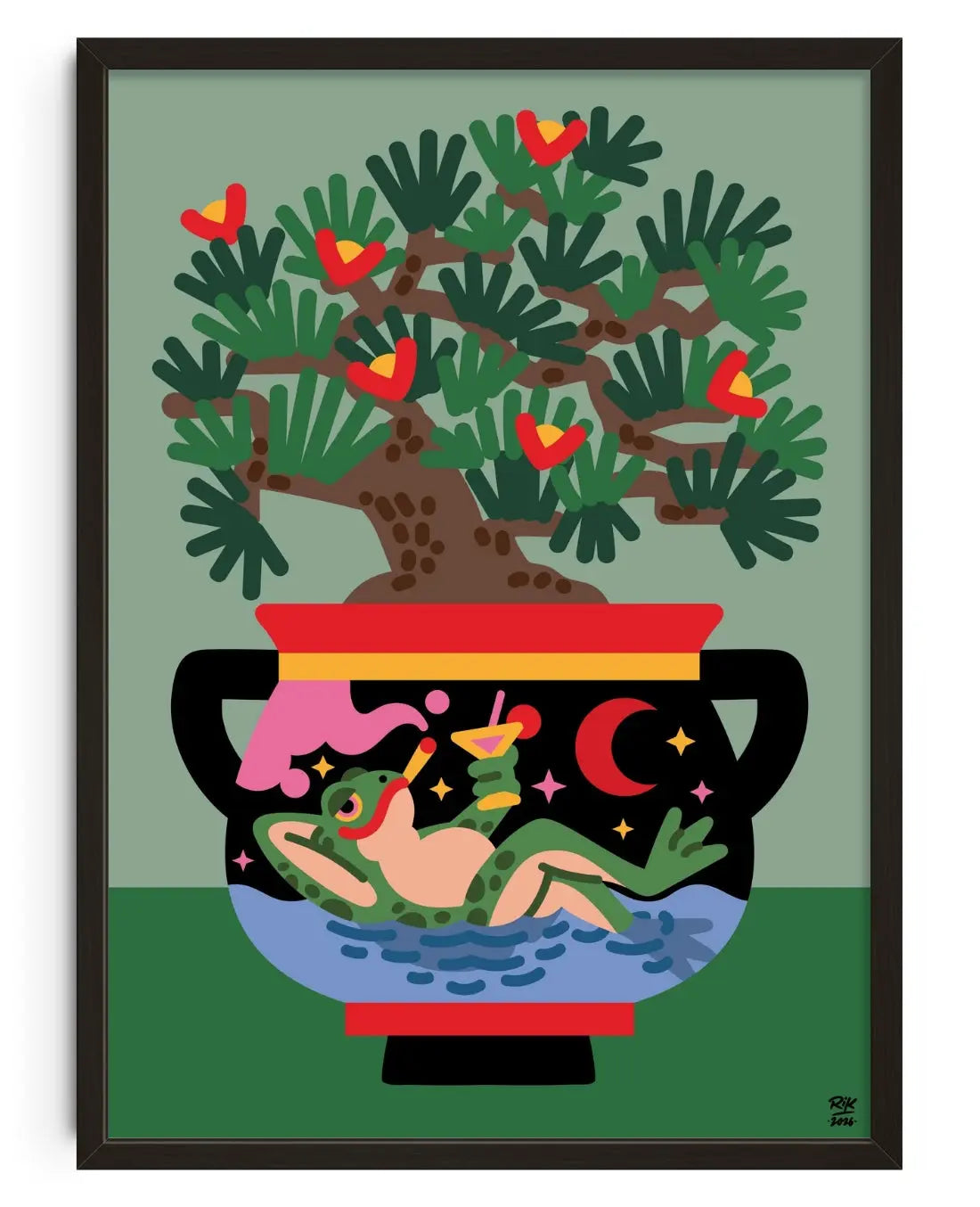Chill Frog contemporary art print by Rik Lee - sold by DROOL