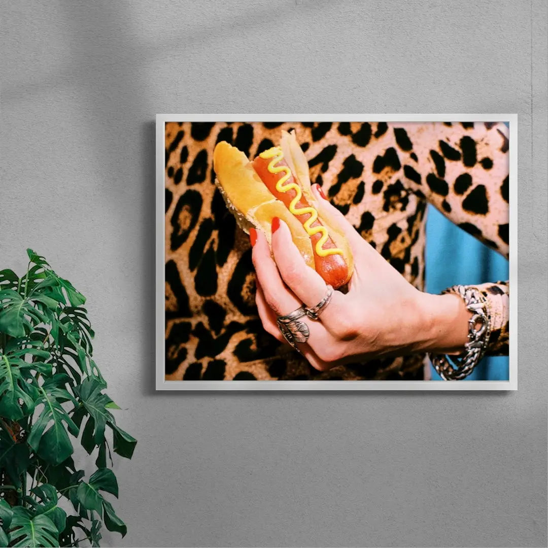 Bitten Hot Dog contemporary wall art print by Tyler Bowditch - sold by DROOL
