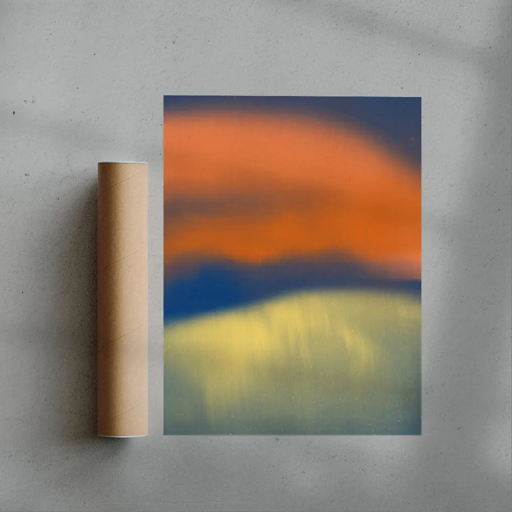 Abstract landscape in neon orange, yellow and blue