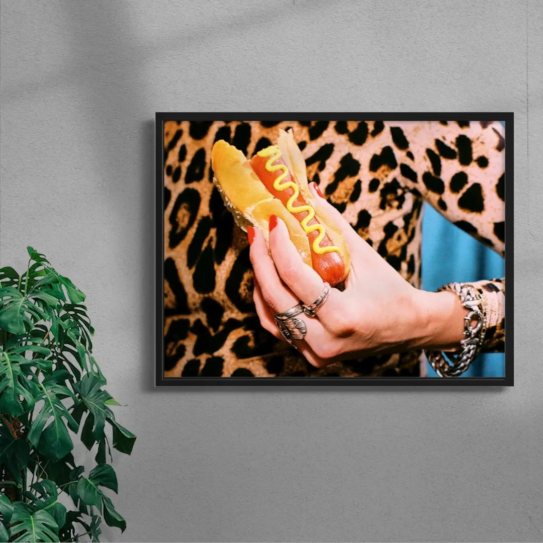 Bitten Hot Dog contemporary wall art print by Tyler Bowditch - sold by DROOL