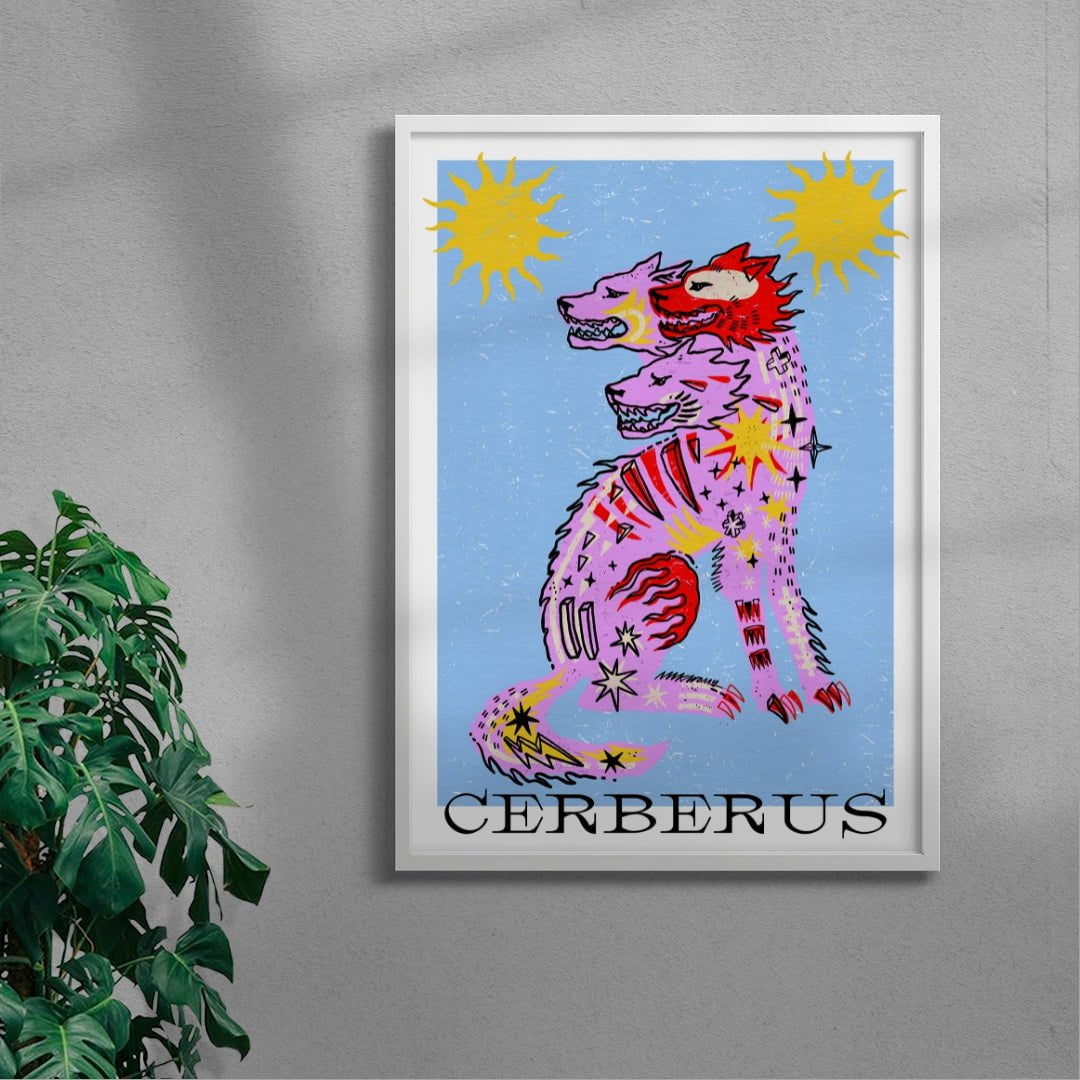 Cerberus In Pink And Blue contemporary wall art print by Kwonny - sold by DROOL