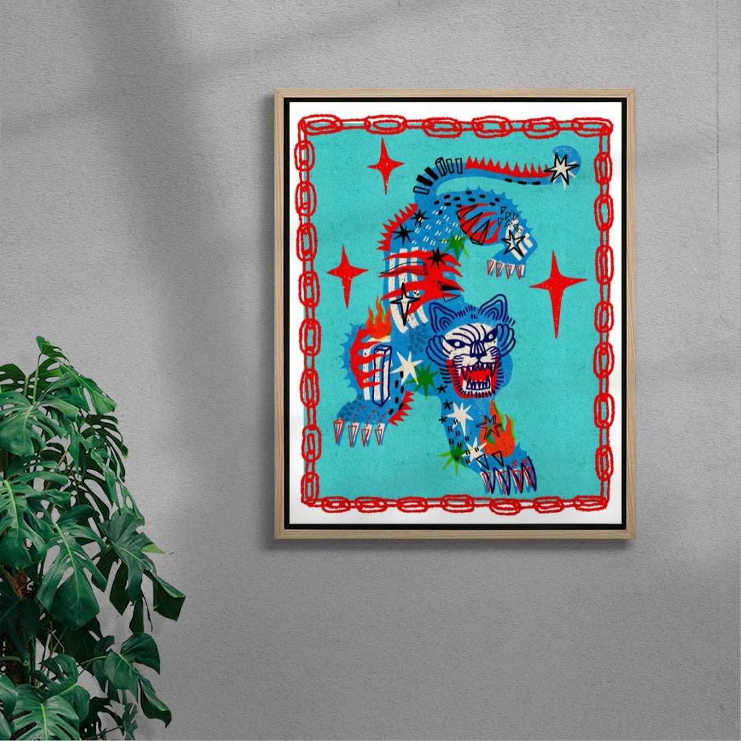Tiger in Blue contemporary wall art print by Kwonny - sold by DROOL