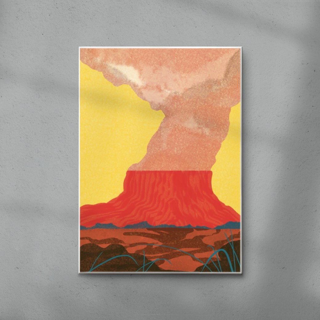 Red Volcano contemporary wall art print by Lily Kong - sold by DROOL