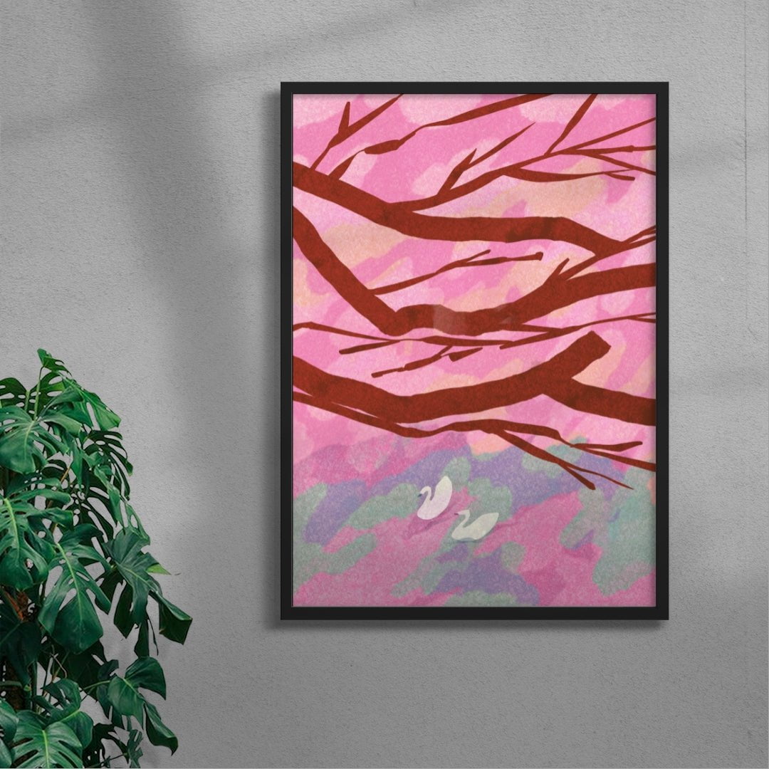 Fukuoka, Cherry Blossoms contemporary wall art print by Lily Kong - sold by DROOL