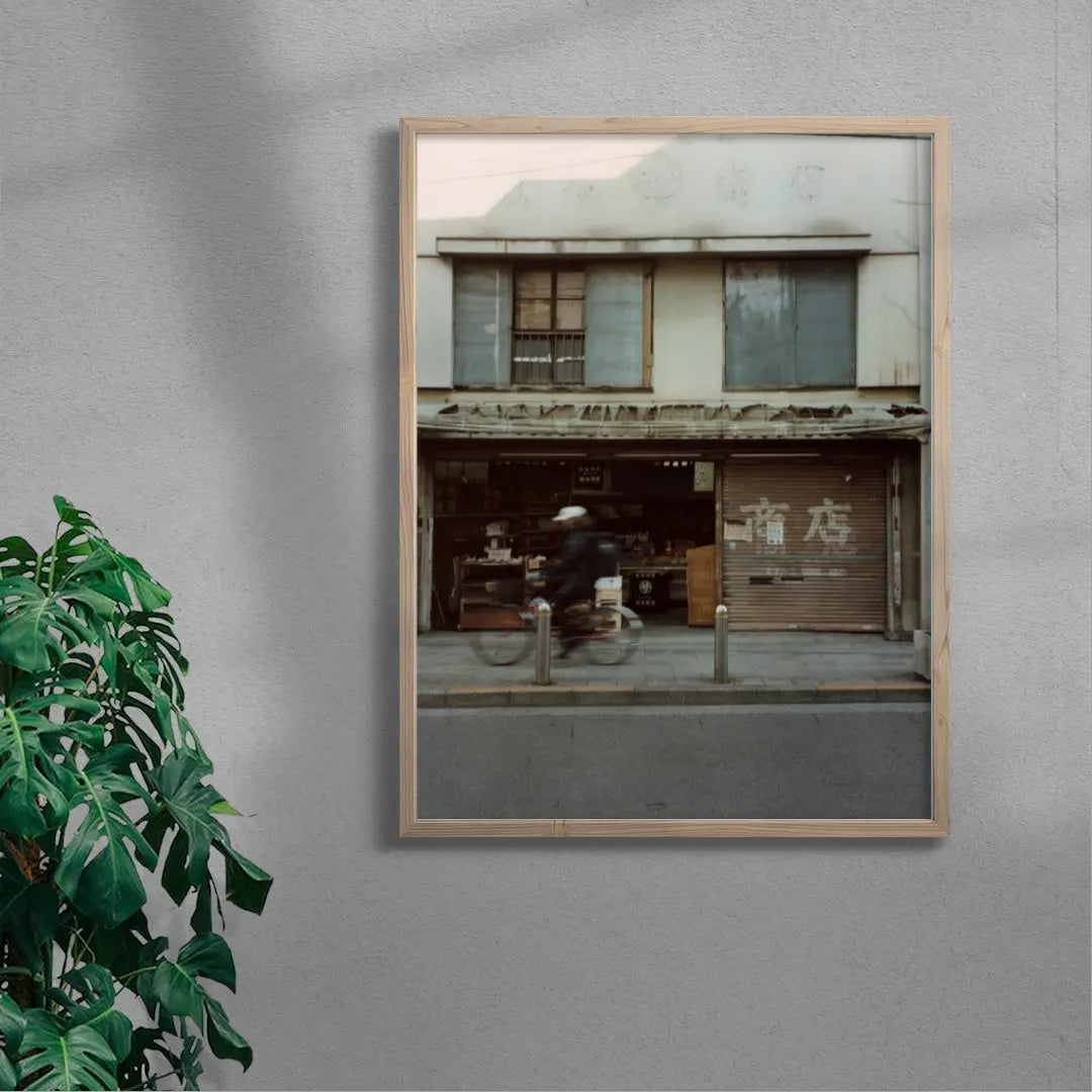 Sidewalk cyclist contemporary wall art print by Ransom - sold by DROOL