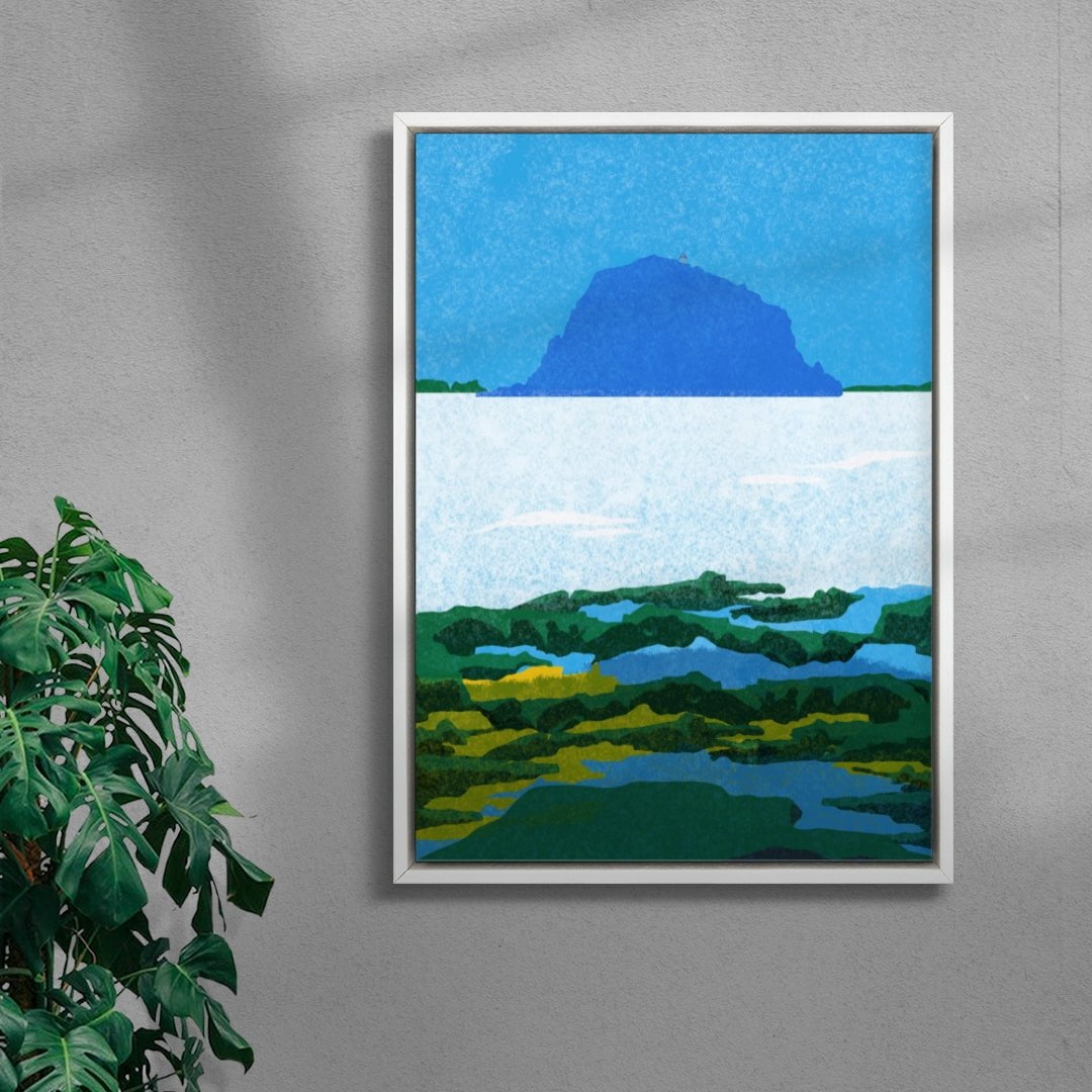 Blue Island, Santorini contemporary wall art print by Lily Kong - sold by DROOL