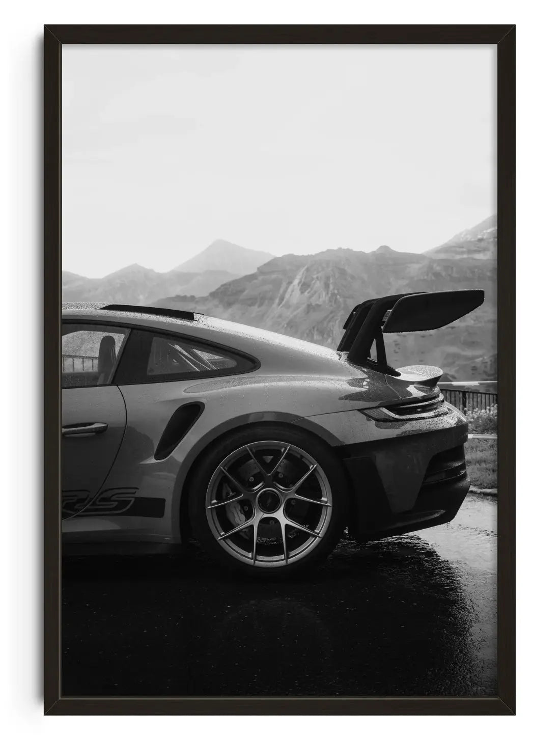 Monochrome Alps feat. Porsche GT3 RS contemporary art print by Chris Konrad - sold by DROOL