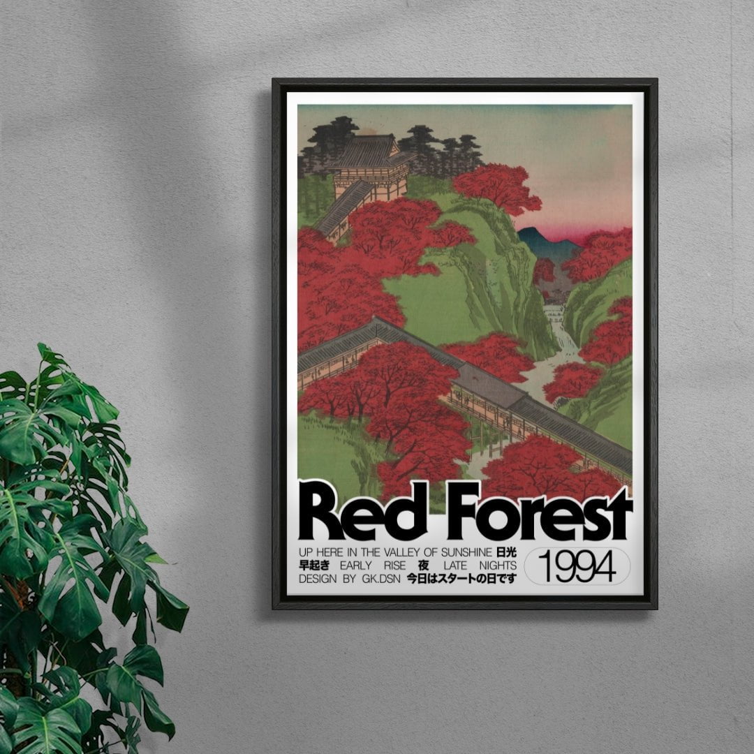 Red Forest contemporary wall art print by George Kempster - sold by DROOL