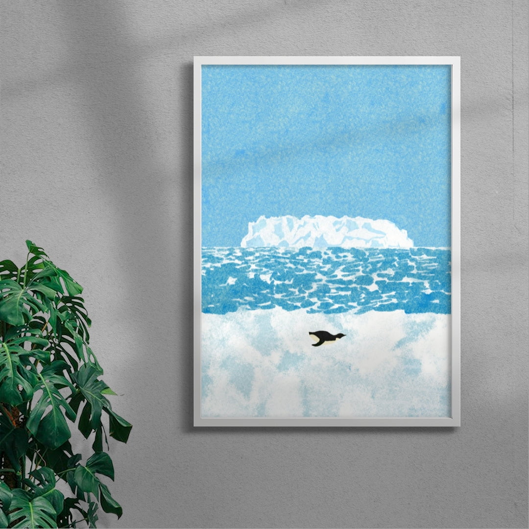 A penguin contemporary wall art print by Lily Kong - sold by DROOL
