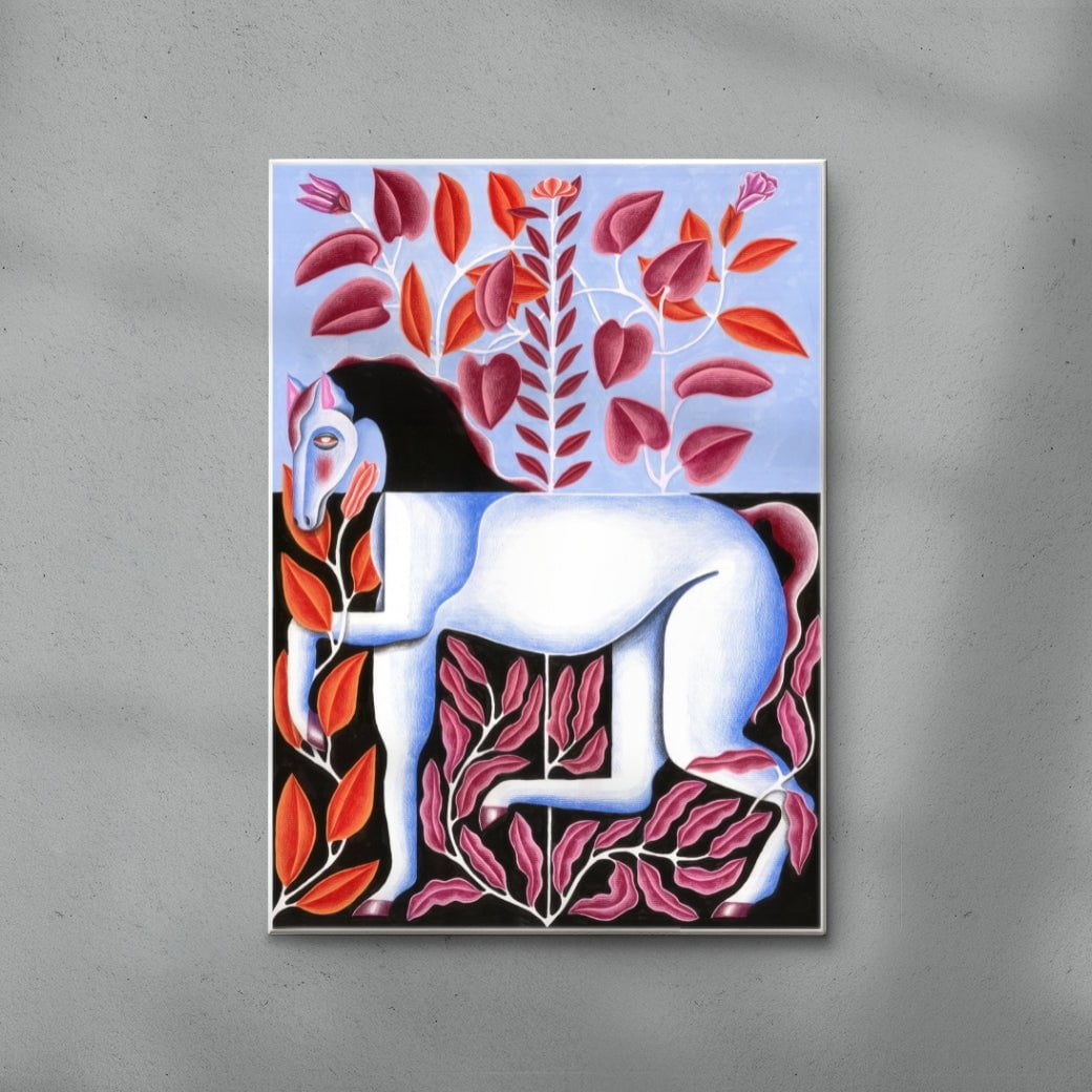 Baby Blue Horse contemporary wall art print by Carla Petelski - sold by DROOL