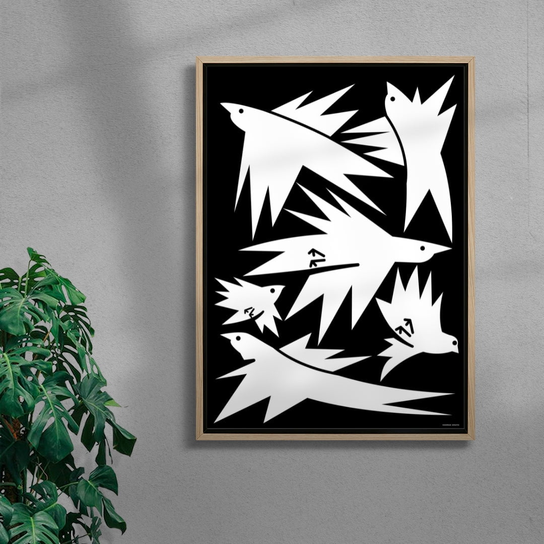 White birds contemporary wall art print by Konrad Grafik - sold by DROOL