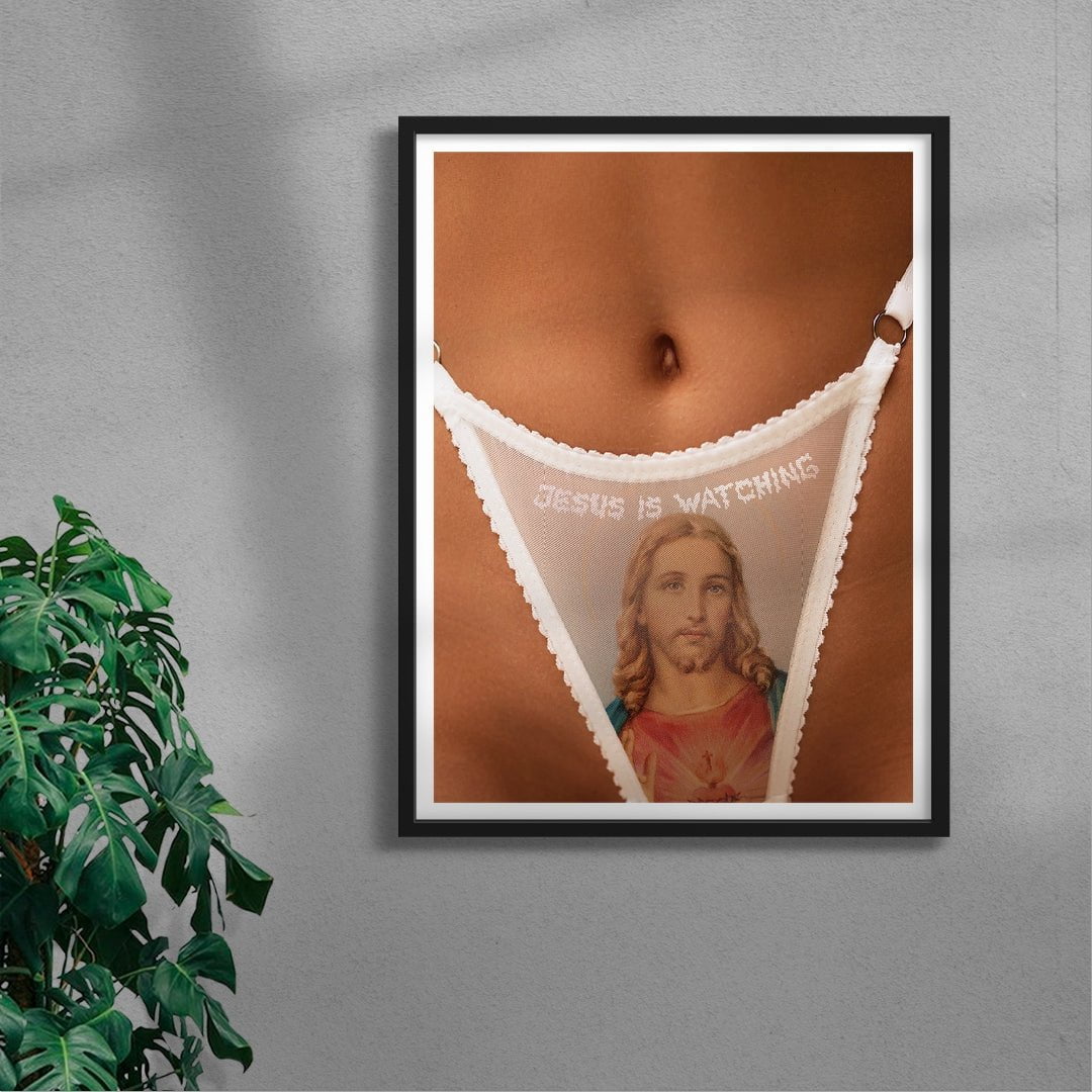 Jesus is Watching contemporary wall art print by Slimesunday - sold by DROOL