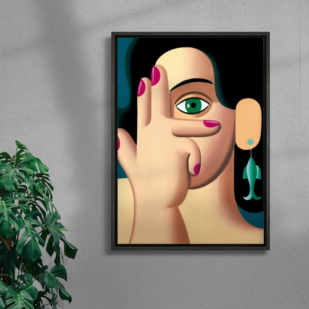 Woman with a fish earring contemporary wall art print by Juan de la Rica - sold by DROOL