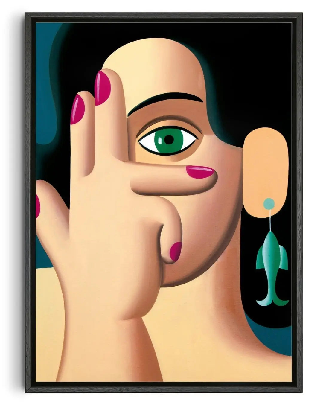 Woman with a fish earring contemporary wall art print by Juan de la Rica - sold by DROOL