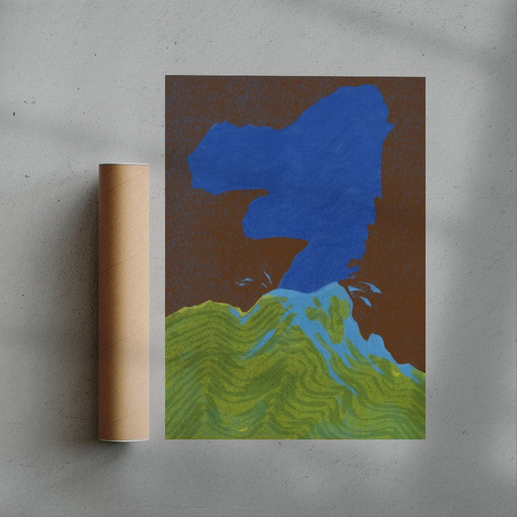 Blue Volcano contemporary wall art print by Lily Kong - sold by DROOL