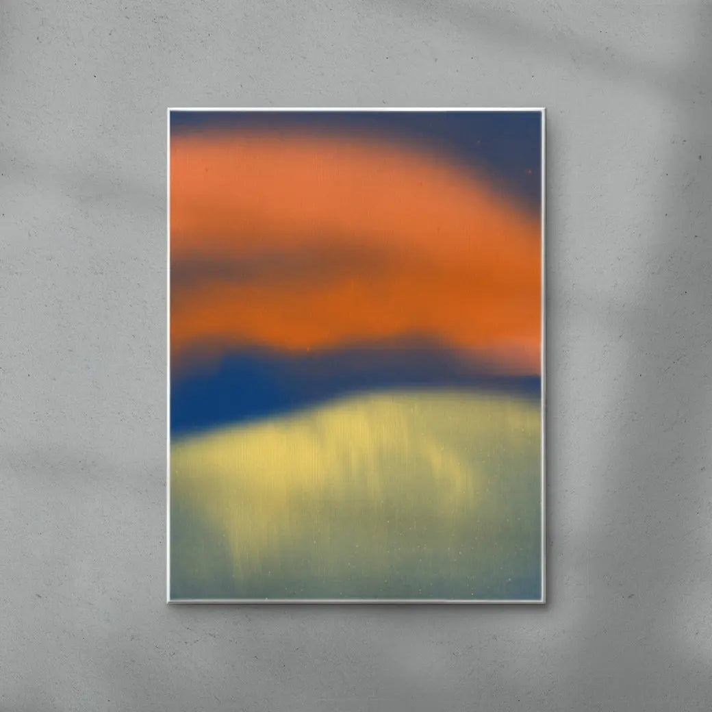 Abstract landscape in neon orange, yellow and blue