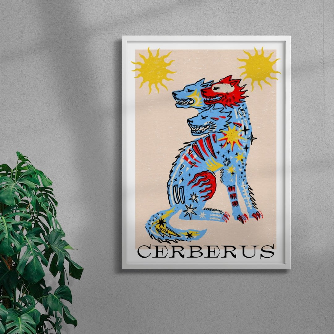 Cerberus In Blue And Tan contemporary wall art print by Kwonny - sold by DROOL