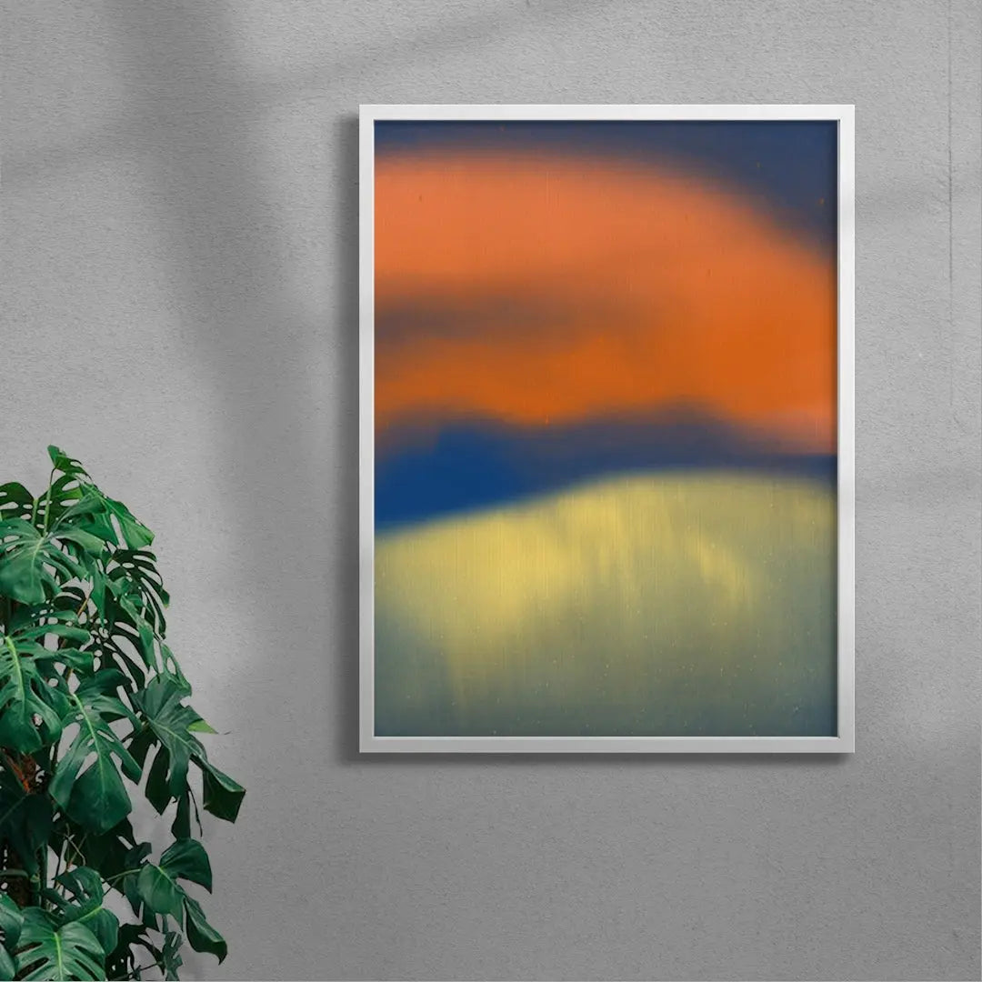 Abstract landscape in neon orange, yellow and blue