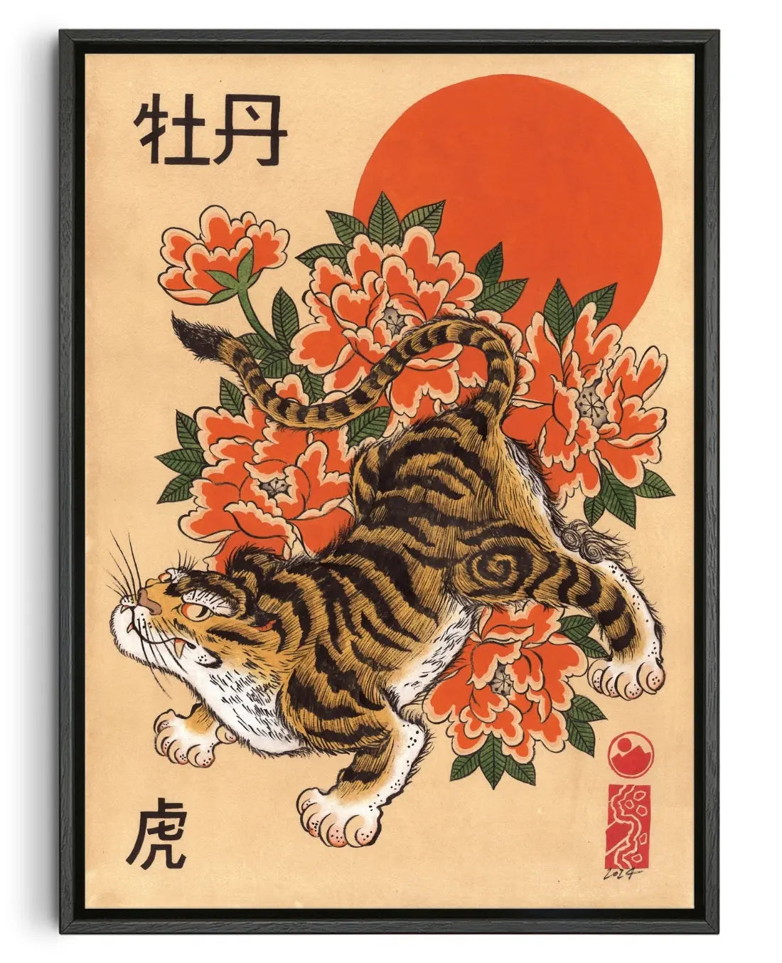Tiger & Peonies contemporary canvas print by Filipe Rocha  - sold by DROOL