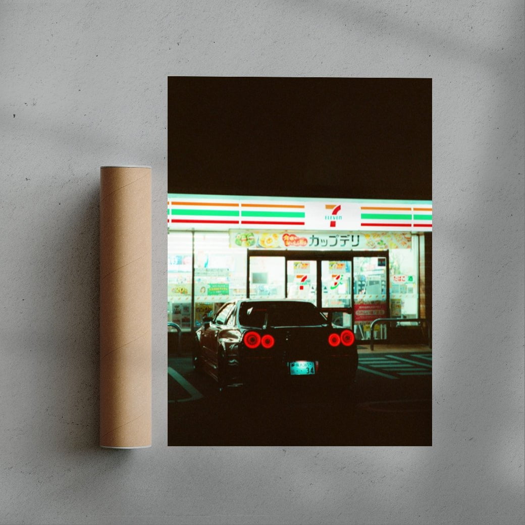 Nissan R34 GTR x 7eleven contemporary wall art print by Chazzydawg - sold by DROOL