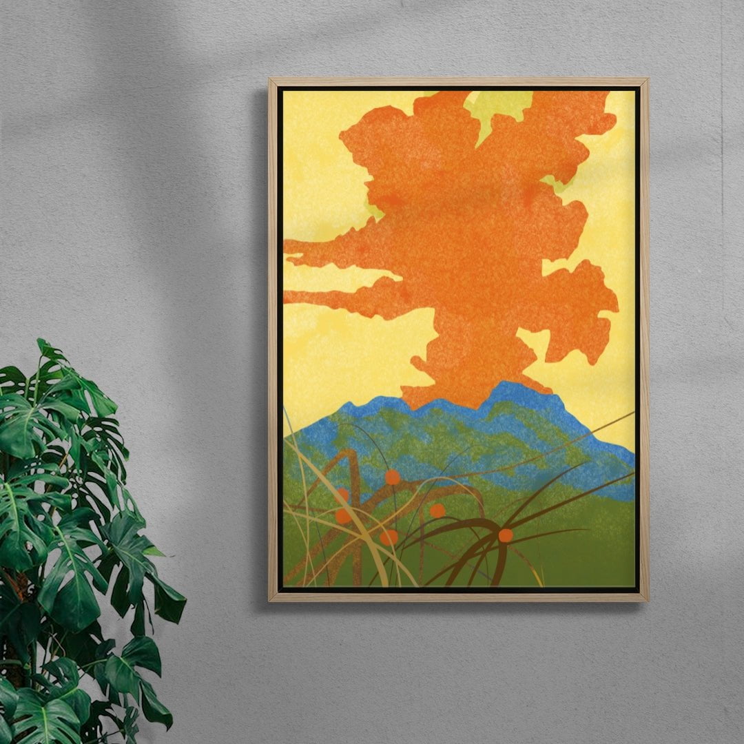 Orange Volcano contemporary wall art print by Lily Kong - sold by DROOL