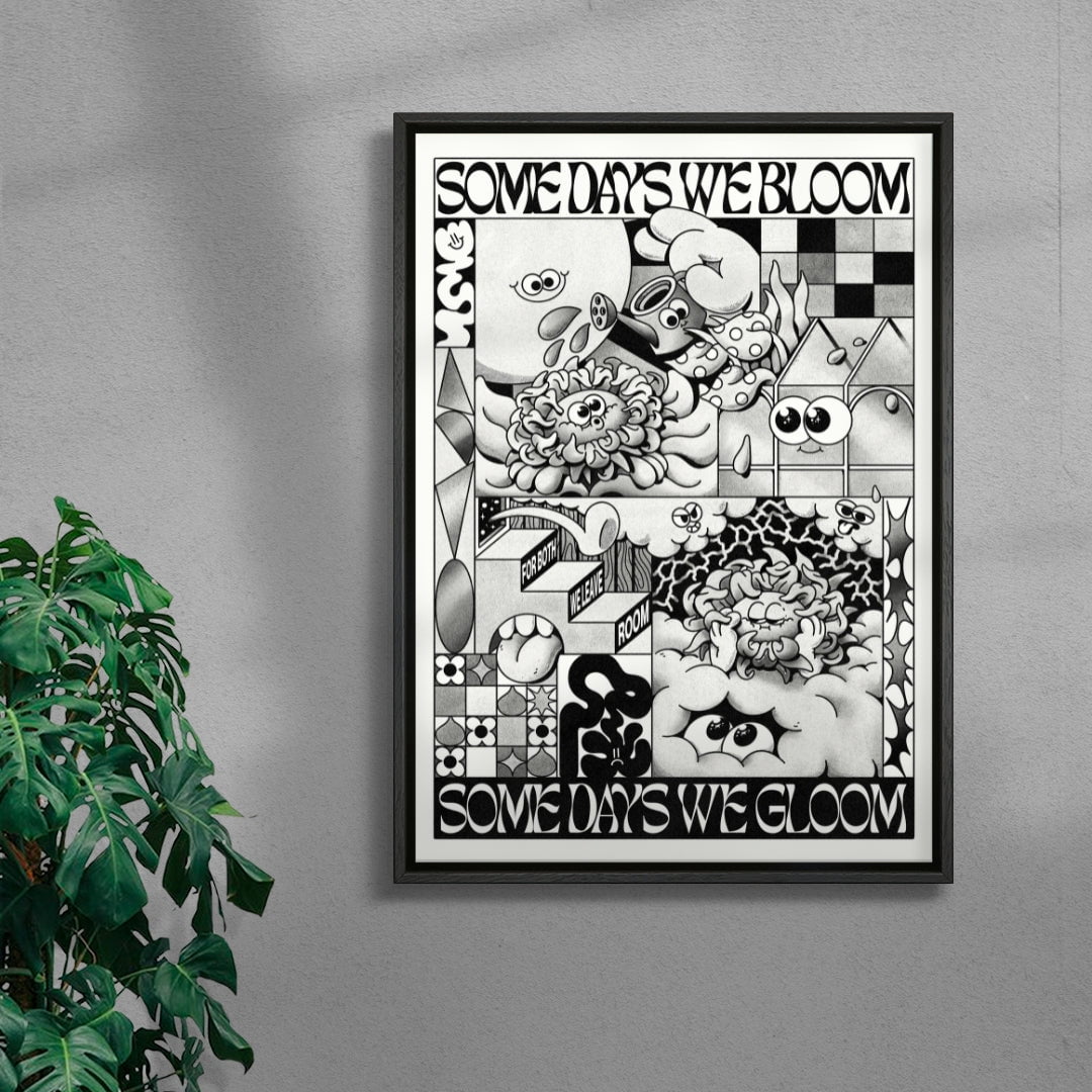 Some Days We Bloom (Black & White) contemporary wall art print by My Sunbeam - sold by DROOL