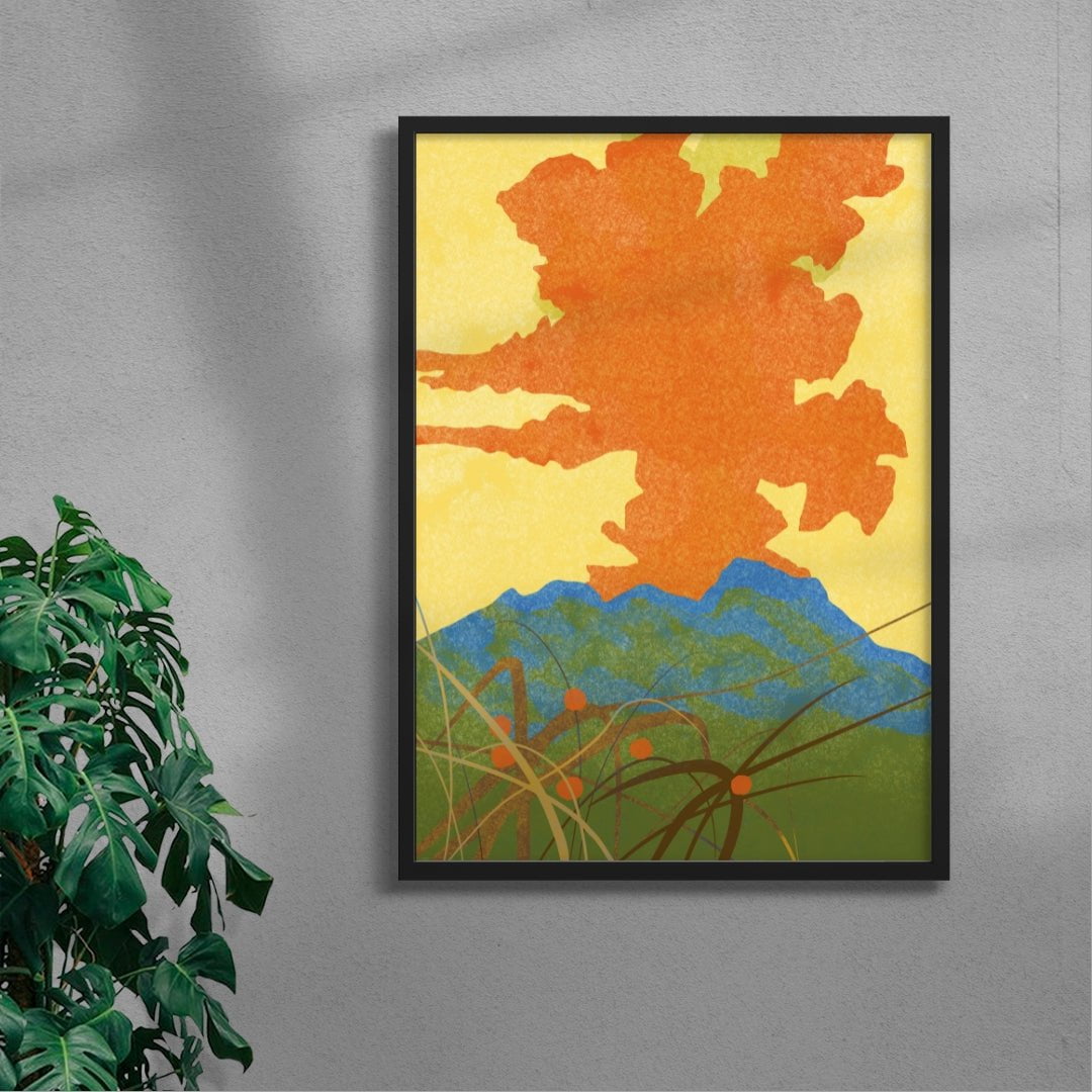 Orange Volcano contemporary wall art print by Lily Kong - sold by DROOL