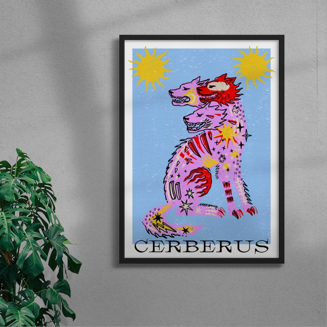 Cerberus In Pink And Blue contemporary wall art print by Kwonny - sold by DROOL