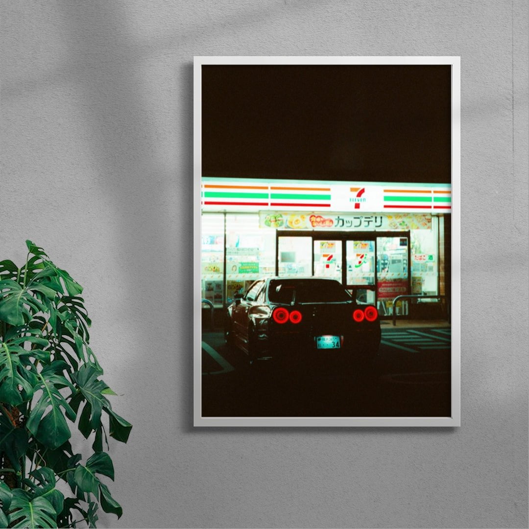 Nissan R34 GTR x 7eleven contemporary wall art print by Chazzydawg - sold by DROOL