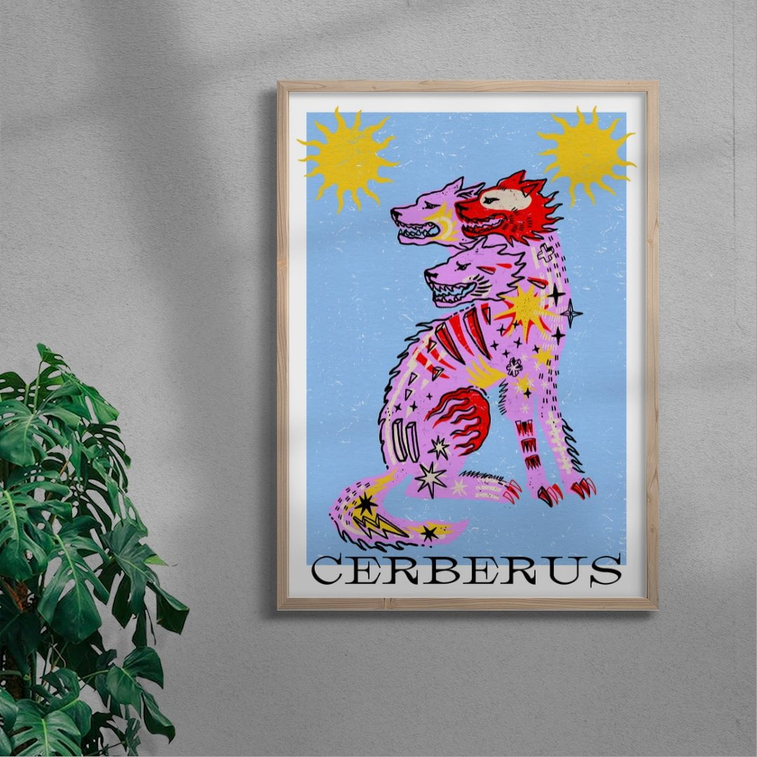 Cerberus In Pink And Blue contemporary wall art print by Kwonny - sold by DROOL