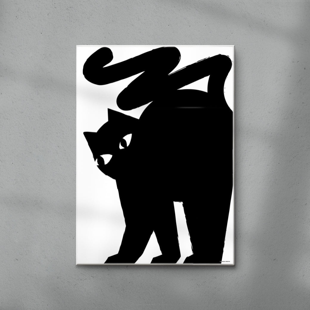 Black cat contemporary wall art print by Konrad Grafik - sold by DROOL