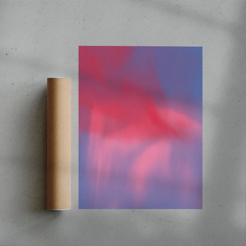 Abstraction in neon pink and red on blue
