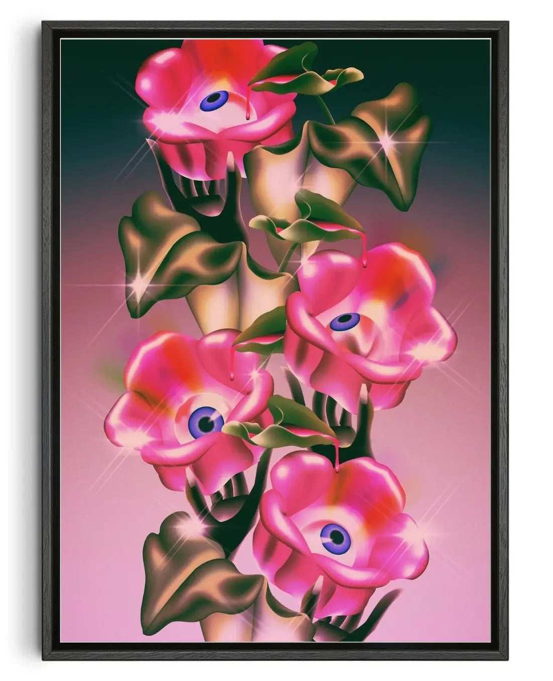 Eyes, Hands, & Pink Flowers contemporary wall art print by Paulina Almira - sold by DROOL