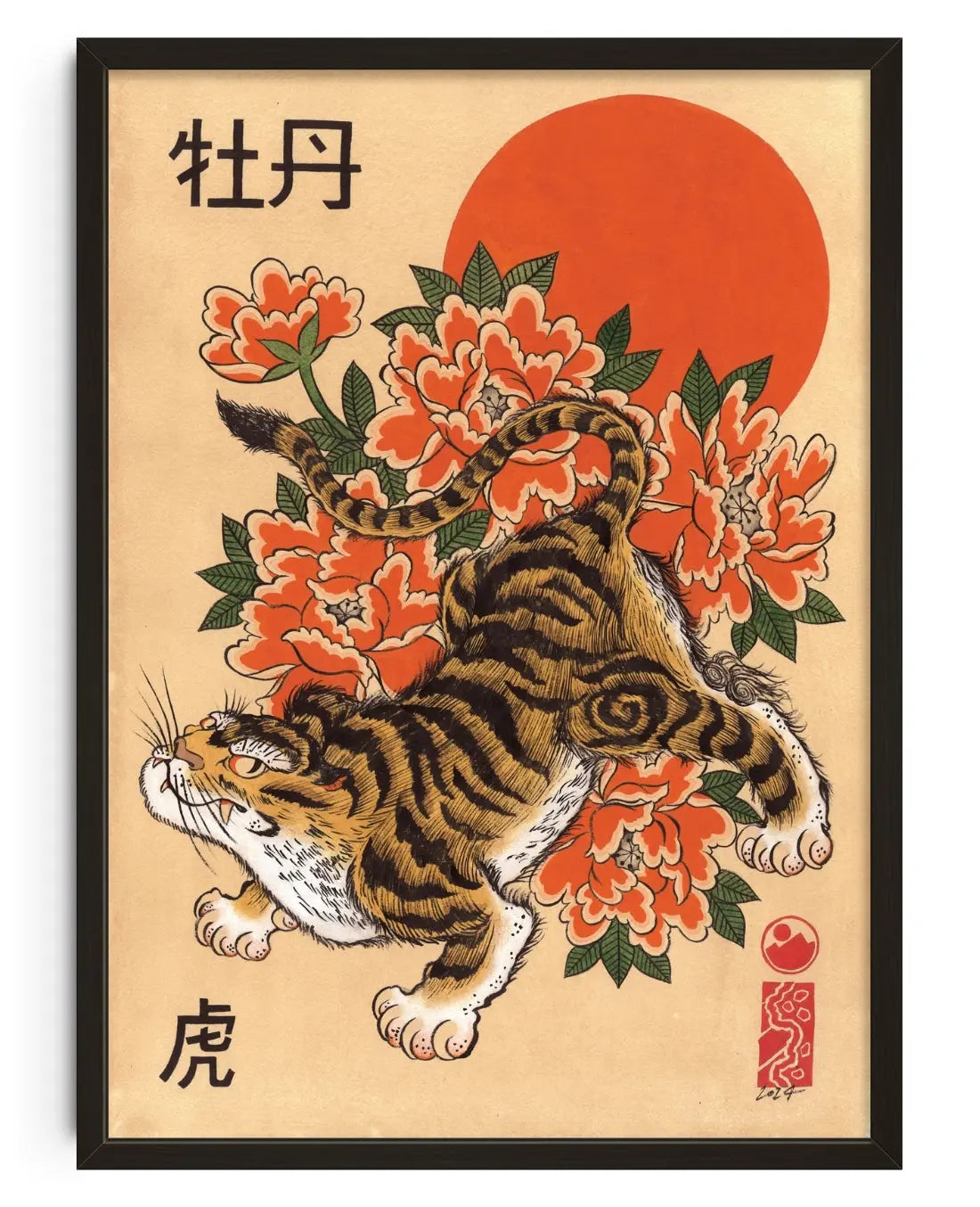 Tiger & Peonies contemporary art print by Filipe Rocha  - sold by DROOL