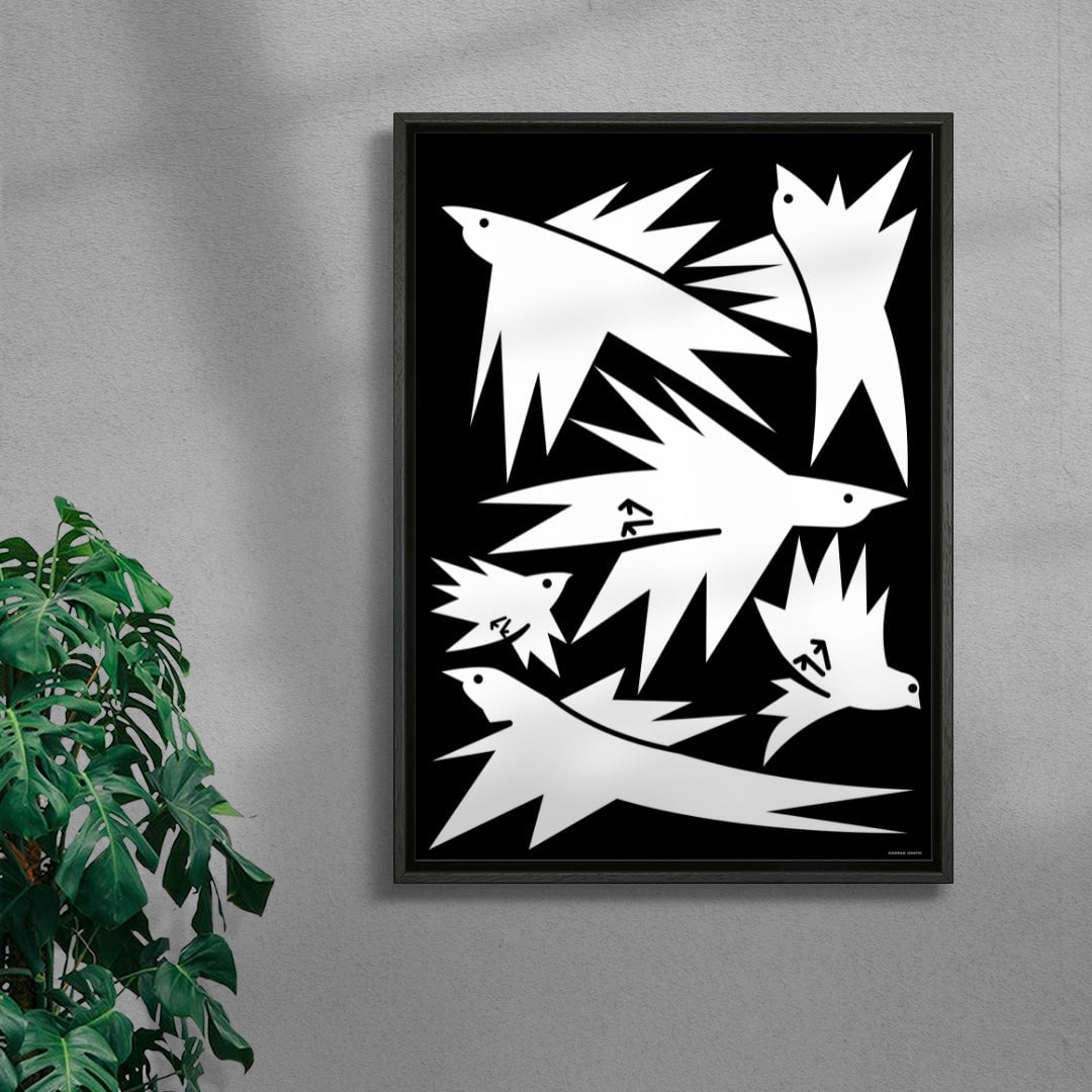 White birds contemporary wall art print by Konrad Grafik - sold by DROOL