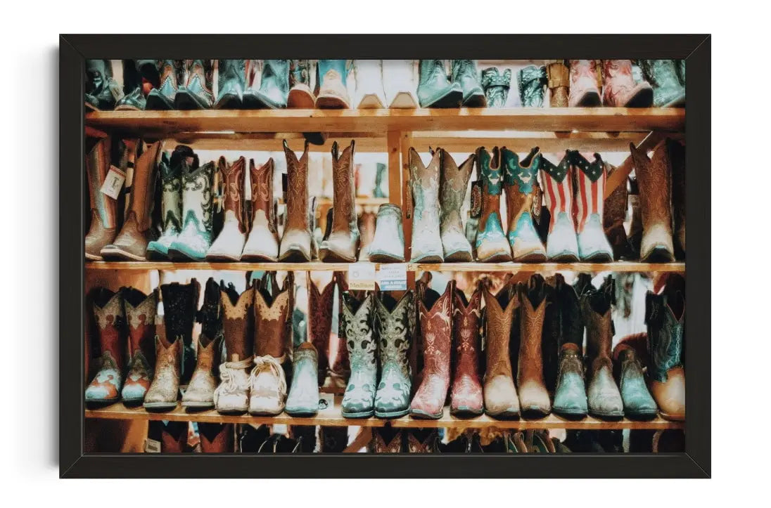 Wall Of Boots contemporary wall art print by Kelsey Smith - sold by DROOL