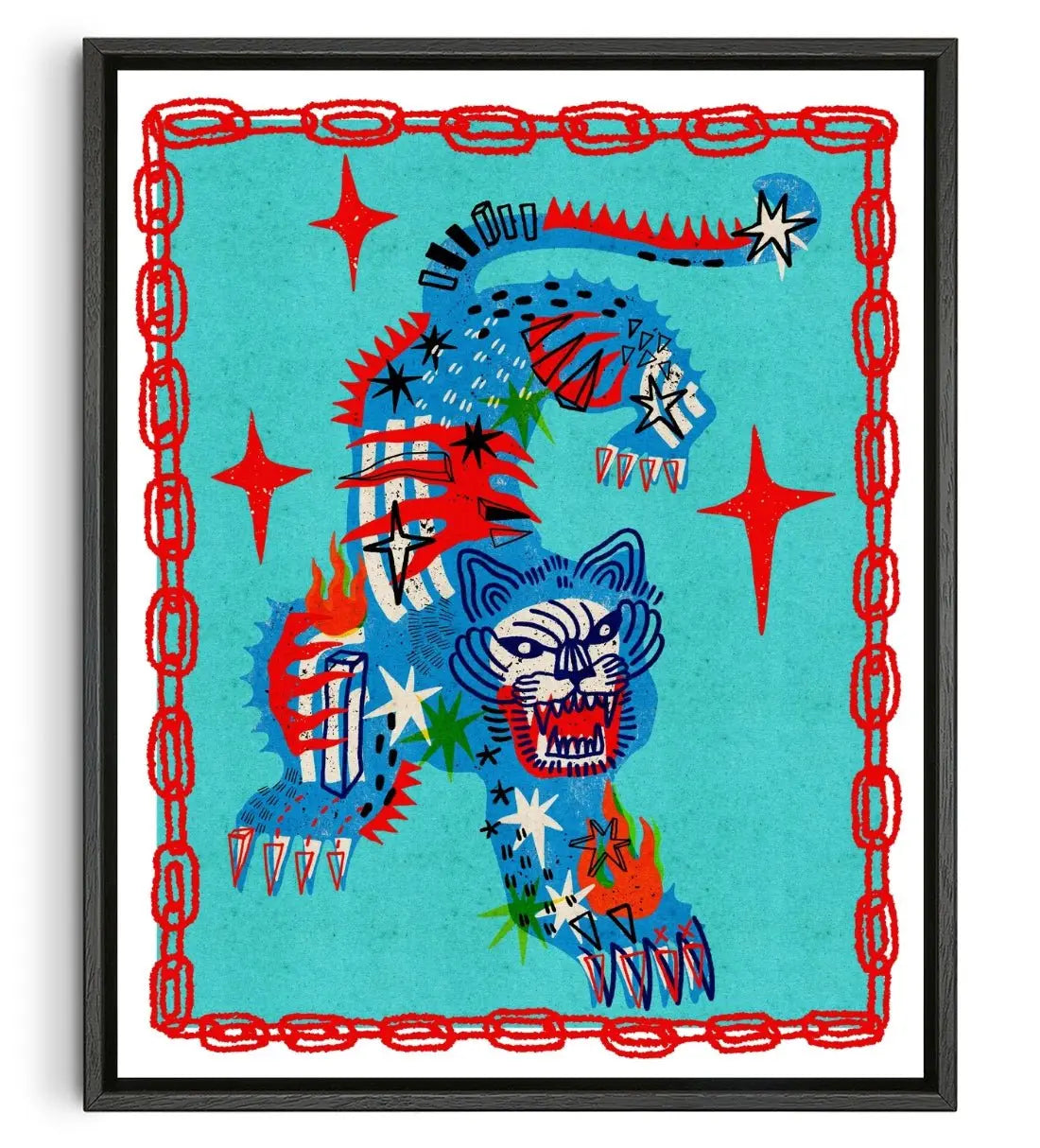 Tiger in Blue contemporary wall art print by Kwonny - sold by DROOL