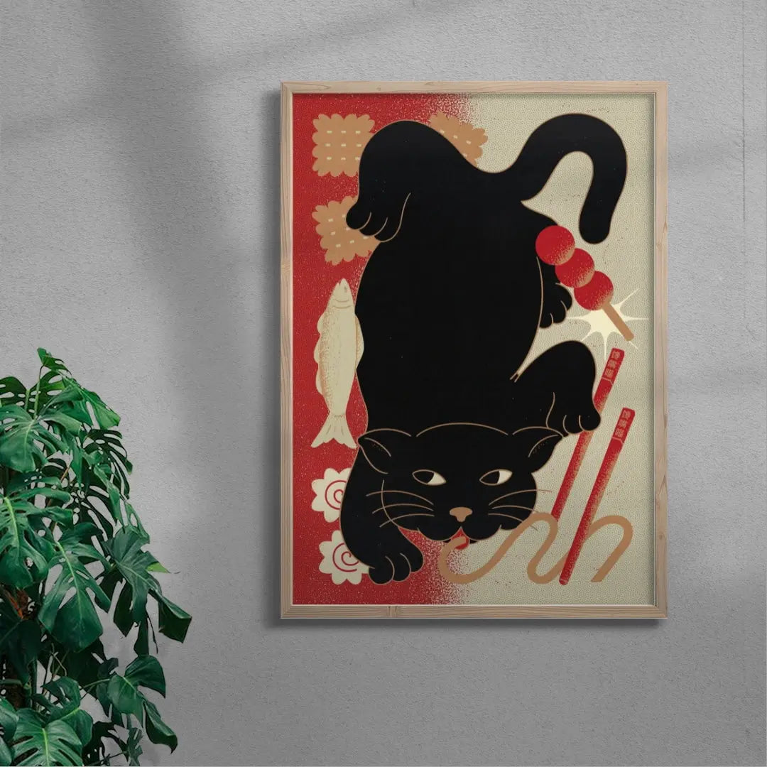 Greedy Meow contemporary wall art print by Erica Lee - sold by DROOL