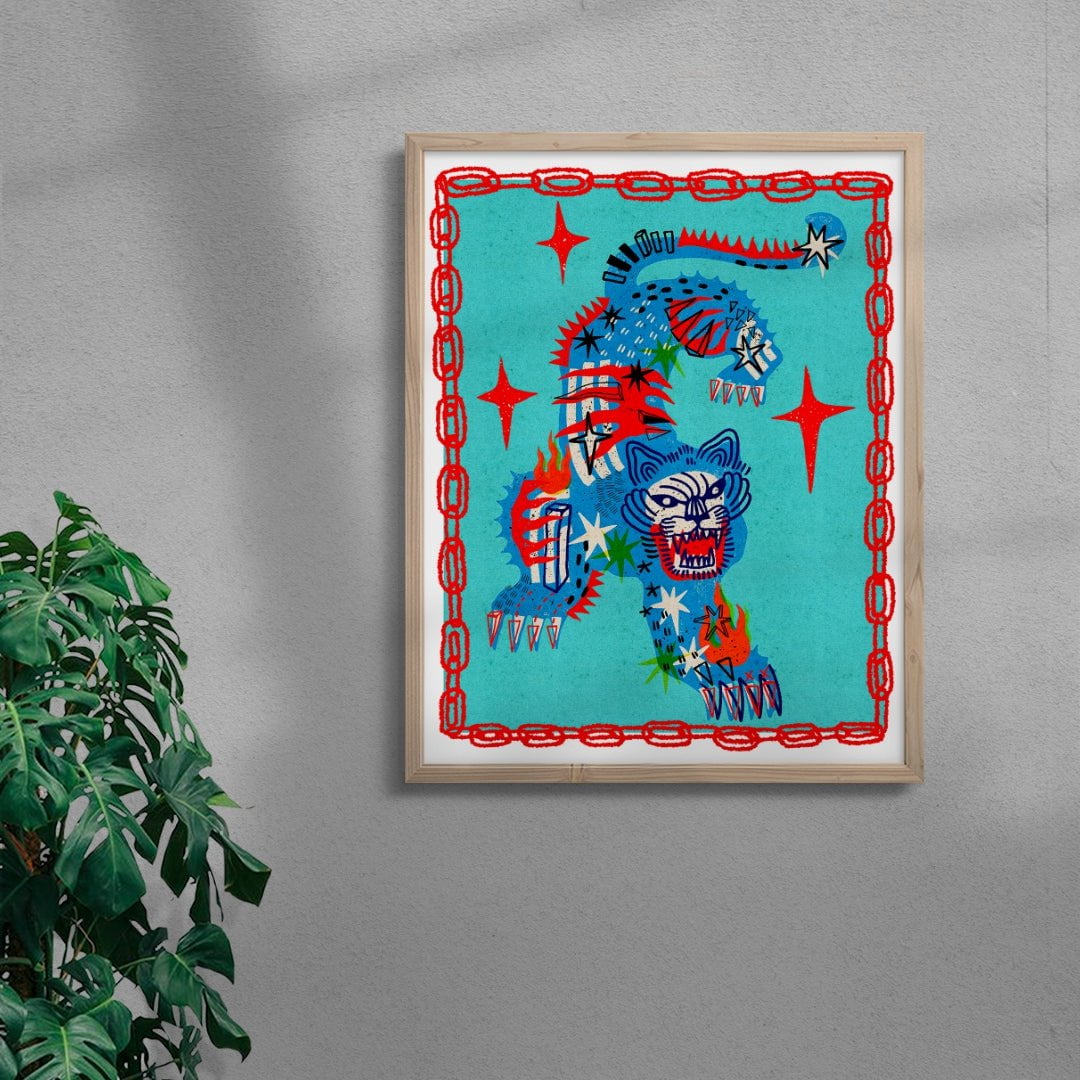 Tiger in Blue contemporary wall art print by Kwonny - sold by DROOL