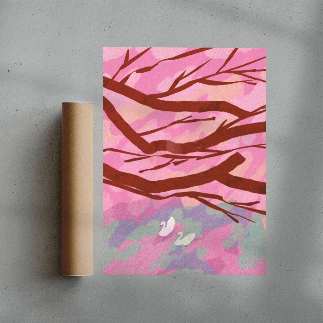 Fukuoka, Cherry Blossoms contemporary wall art print by Lily Kong - sold by DROOL