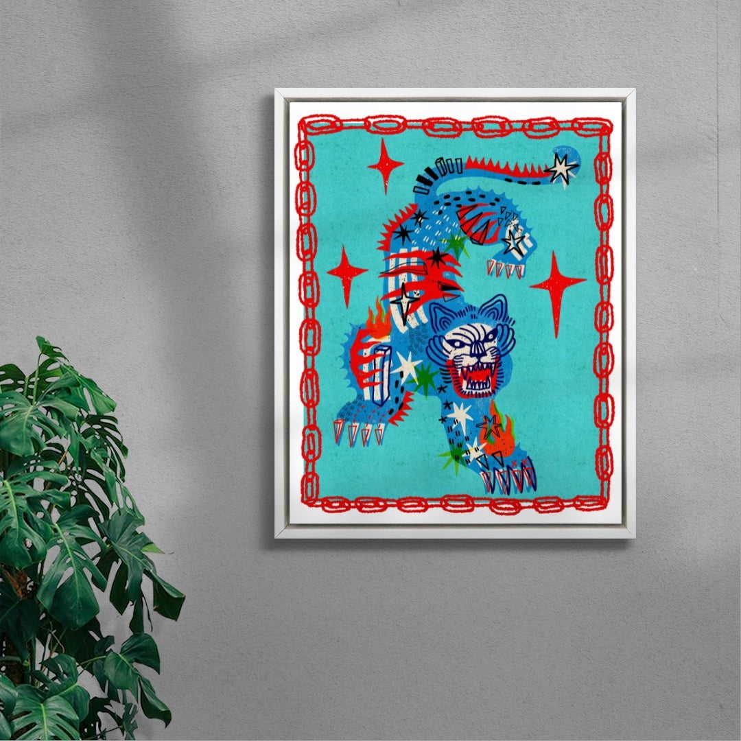 Tiger in Blue contemporary wall art print by Kwonny - sold by DROOL