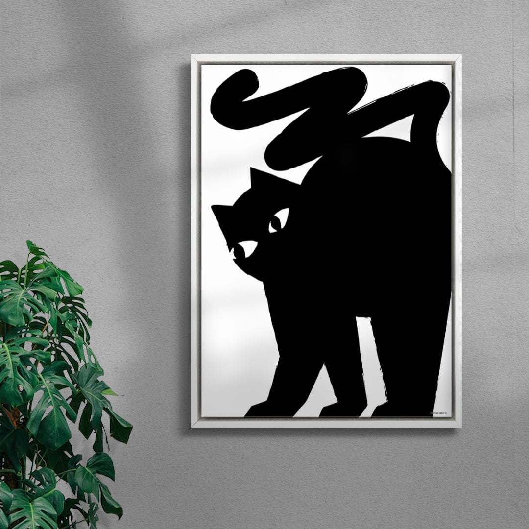 Black cat contemporary wall art print by Konrad Grafik - sold by DROOL