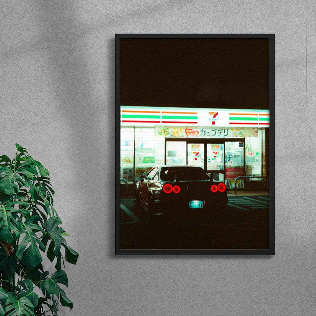 Nissan R34 GTR x 7eleven contemporary wall art print by Chazzydawg - sold by DROOL