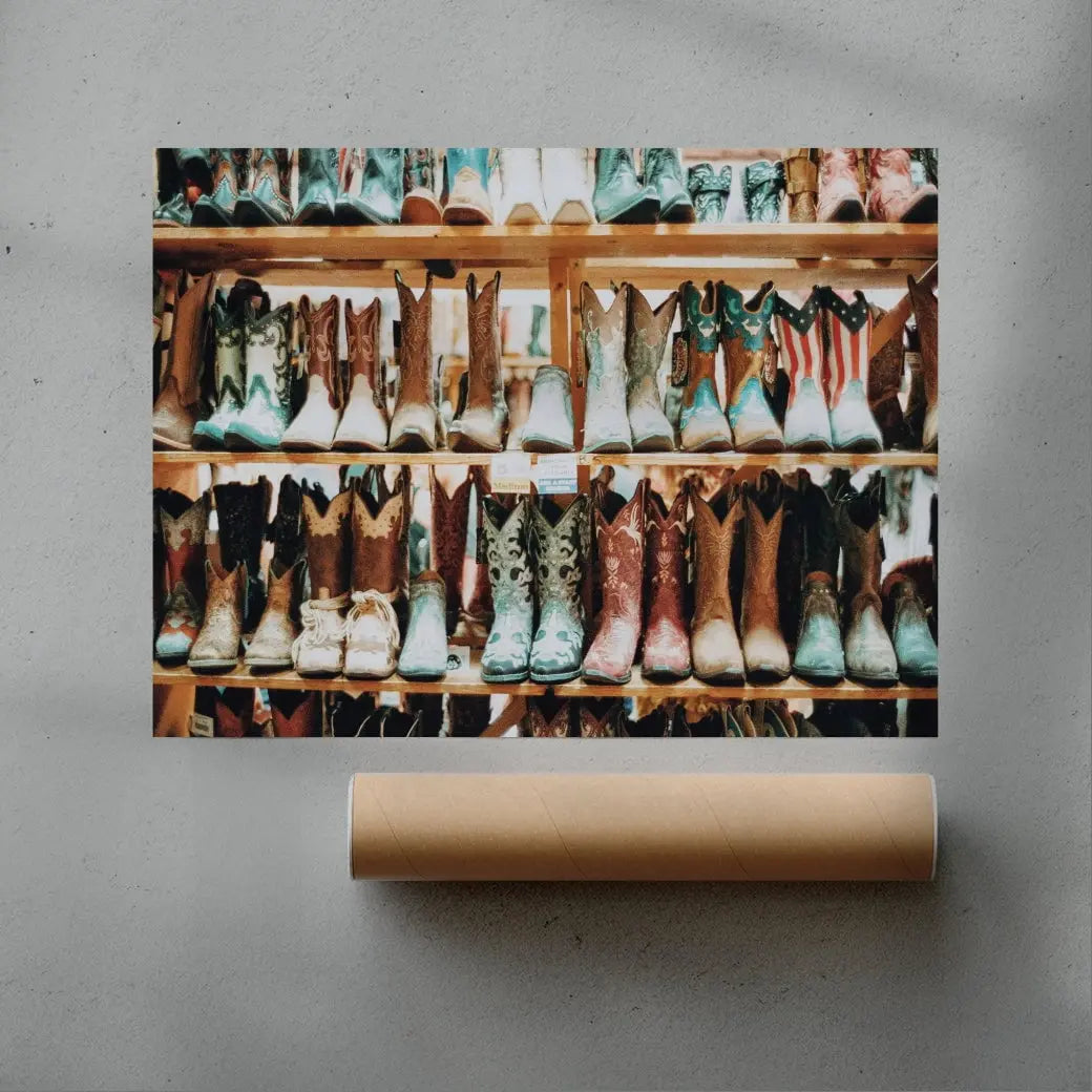 Wall Of Boots contemporary wall art print by Kelsey Smith - sold by DROOL