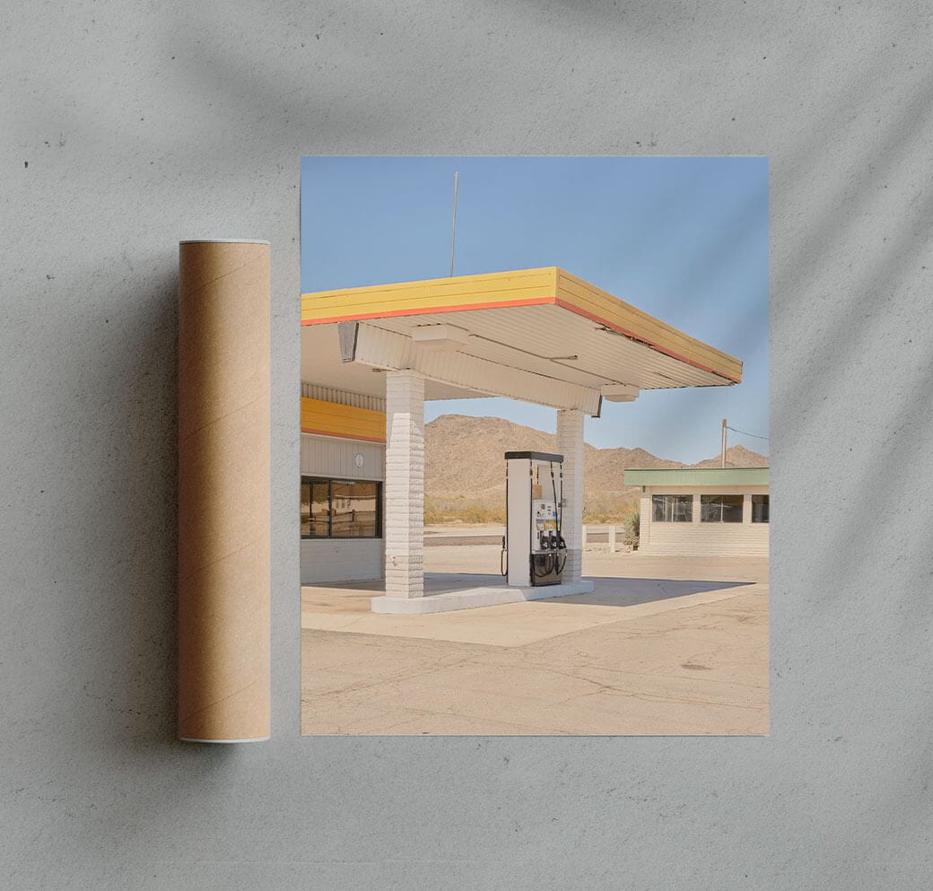 Gas station, Arizona contemporary wall art print by Fabien Dendiével - sold by DROOL