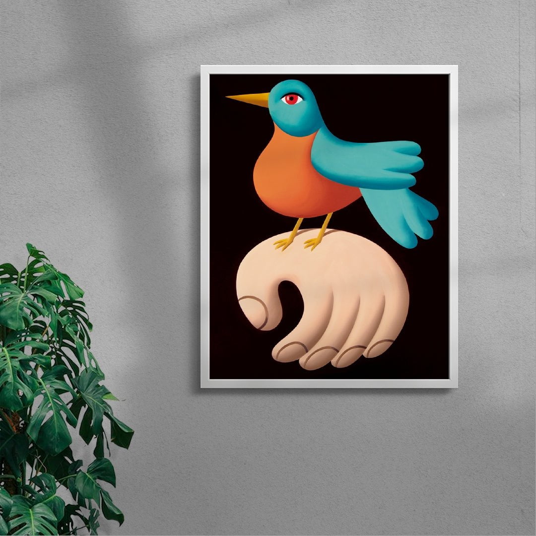 8.3x11.7" (A4) / Framed white Bird on hand contemporary wall art print by Juan de la Rica - sold by DROOL