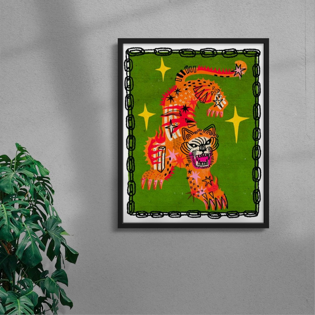 Tiger In Green contemporary wall art print by Kwonny - sold by DROOL