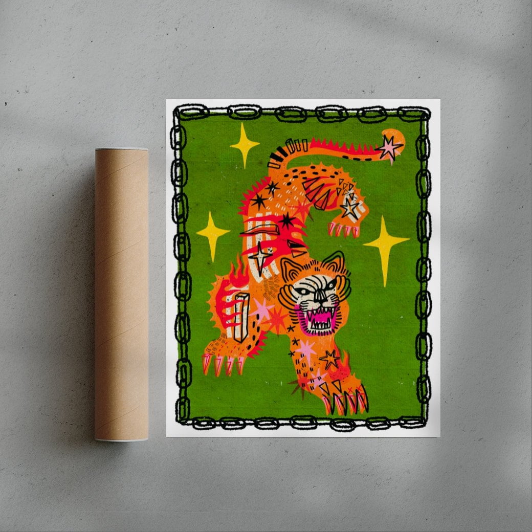 Tiger In Green contemporary wall art print by Kwonny - sold by DROOL